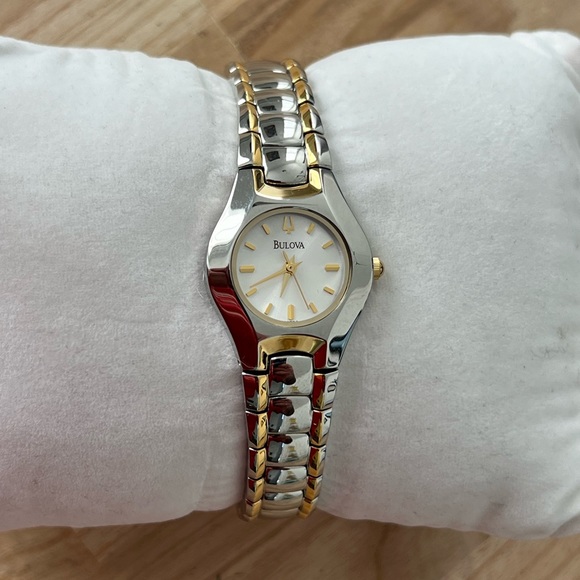 Bulova Ladies New in Box Watch Two-Tone Bracelet White Dial Gold Markers - Picture 6 of 17